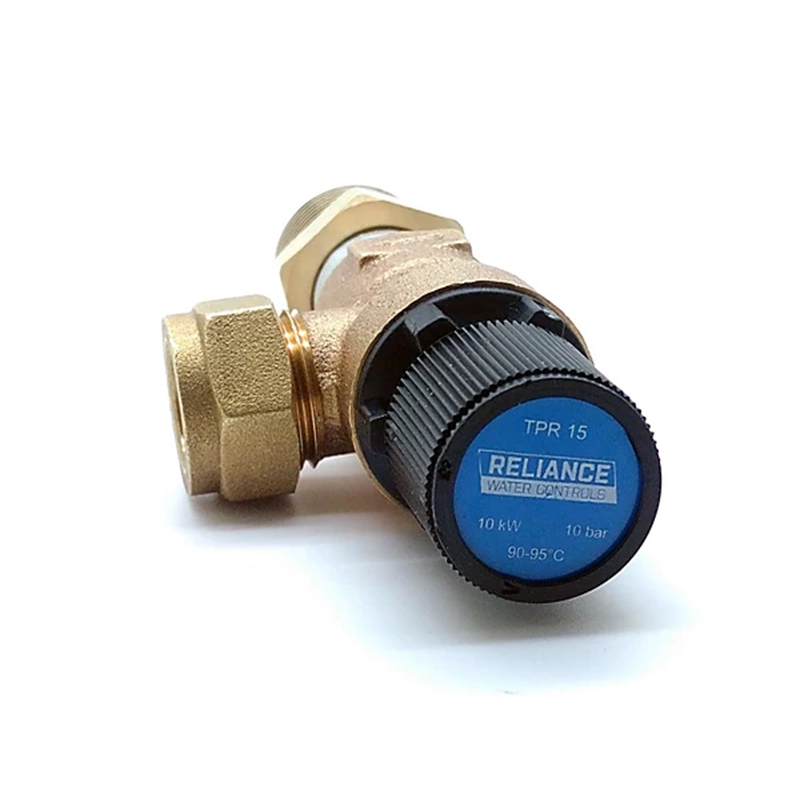 Brass valve with Reliance branding on a white background