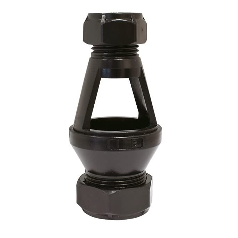 Black plumbing tundish on a white background