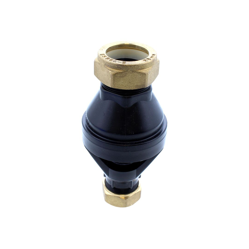 Black and brass valve on a white background