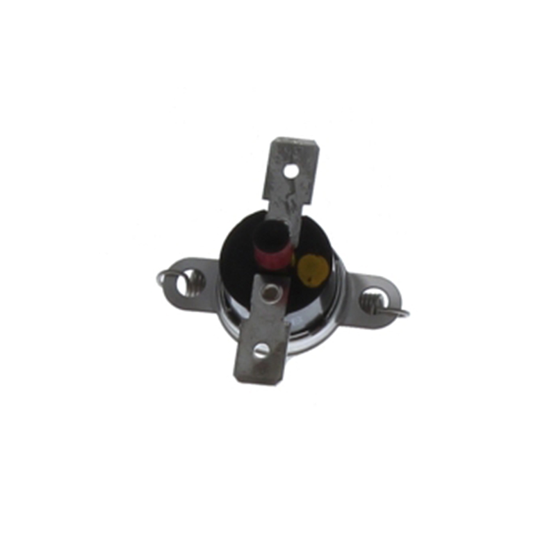 Mechanical component with three colored pins on a white background