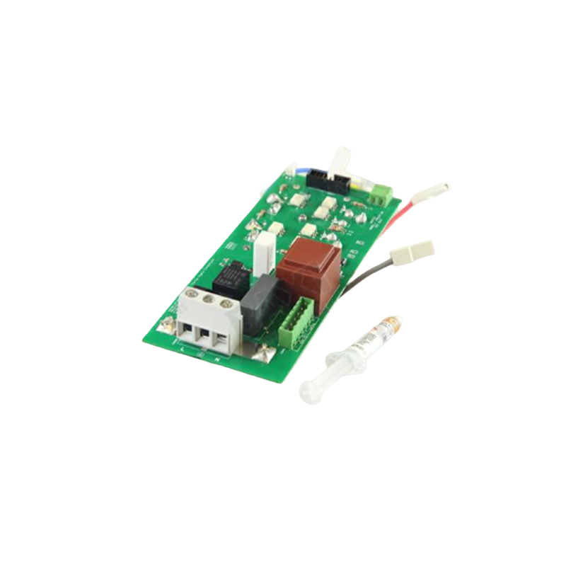 Electronic circuit board with various components on a white background