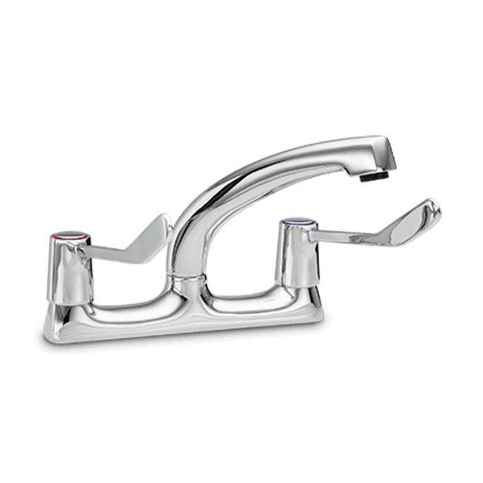 Chrome kitchen faucet on a white background