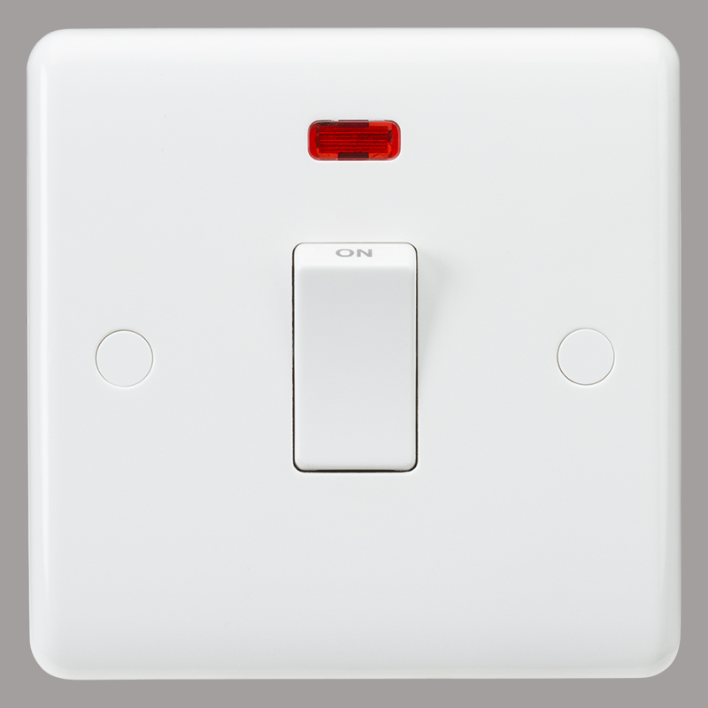 White isolator switch with red indicator on a grey background