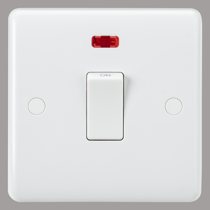 Isolator switch with red indicator on a grey background