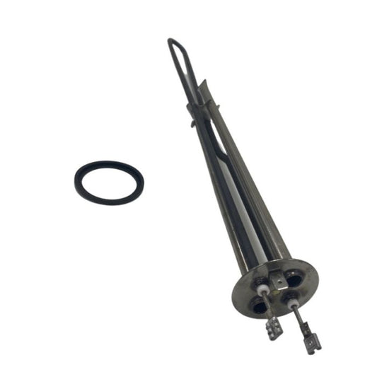 Metallic cylindrical component with a black ring on a white background