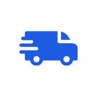 Blue delivery truck icon on a white background