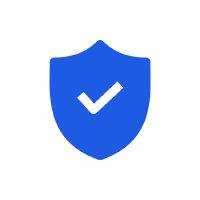 Blue shield icon with a white check mark on a white background