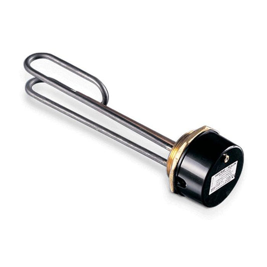 Metal heating element with black housing on a white background