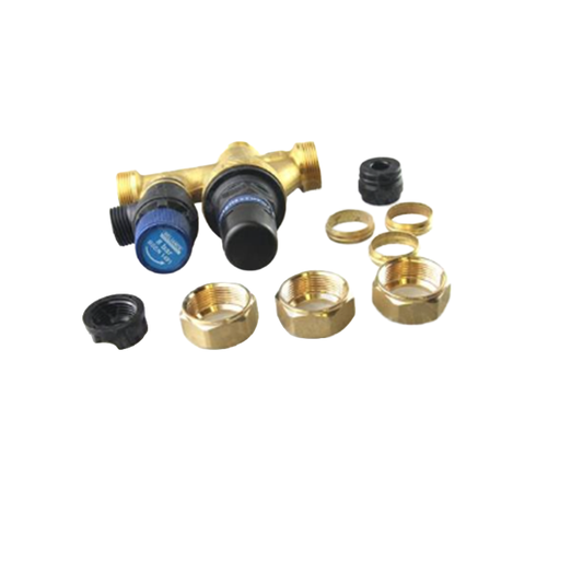 Collection of brass plumbing fittings on a white background
