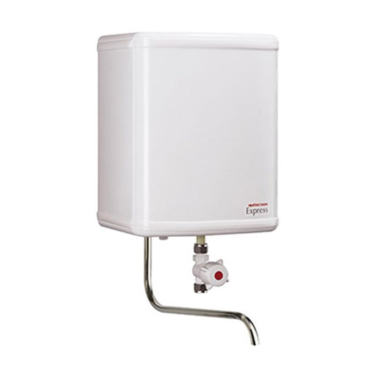 White water heater with visible Heatrae Sadia brand logo on a white background