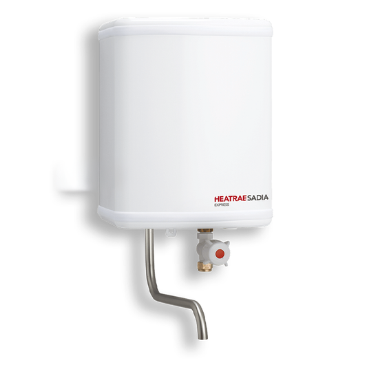 White water heater with HEATRAEASADIA branding on a white background