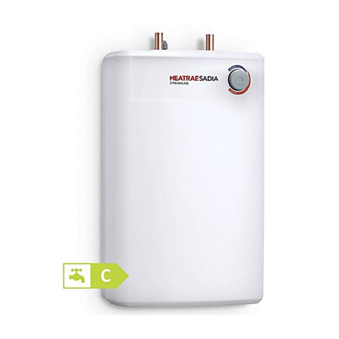 White water heater with HEATRAE SADIA branding on a white background