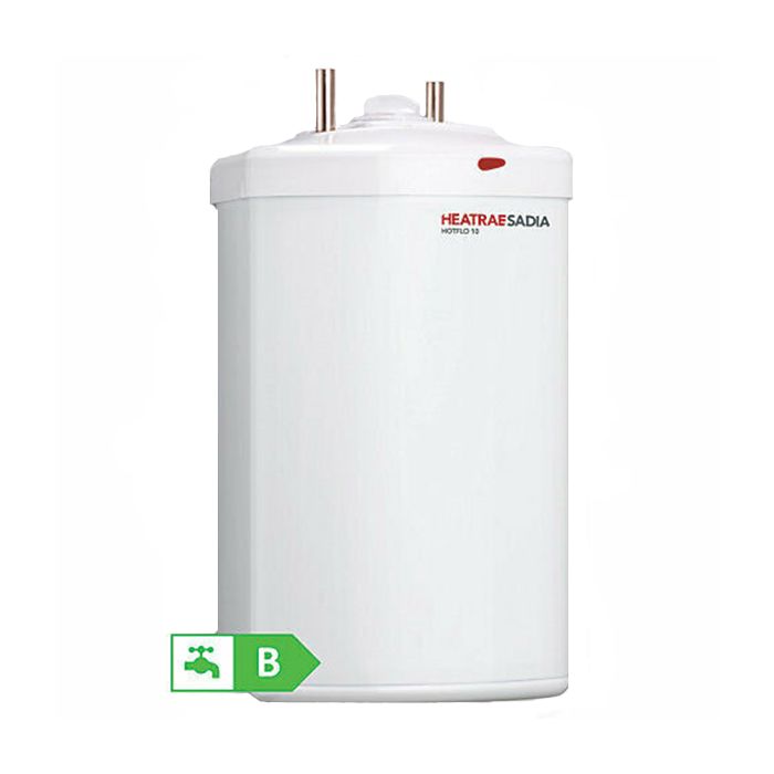 White water heater with HEATRA SADIA branding on a white background