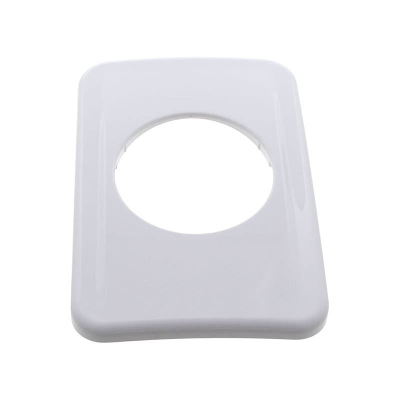 Square white plastic cover with circular cutout on a white background