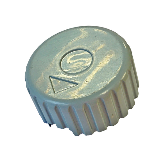 Round plastic knob with a directional arrow on a white background