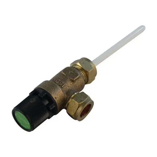Brass valve with a white stem on a white background
