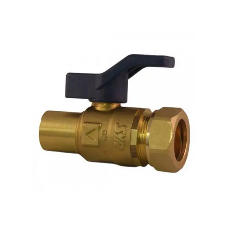 Brass stop cock or isolating valve on a white background