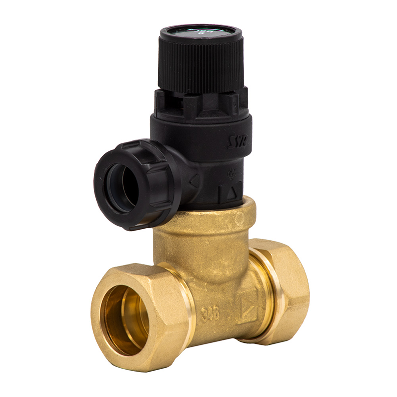 Brass and black valve on a white background