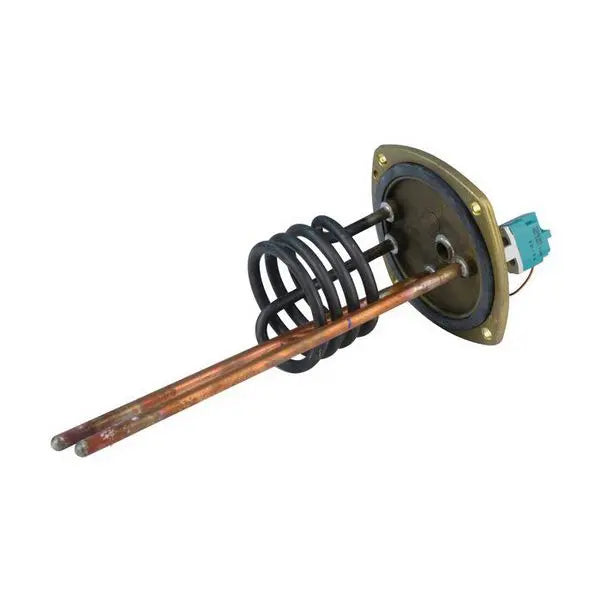 Mechanical component with spring and metal rod on a white background