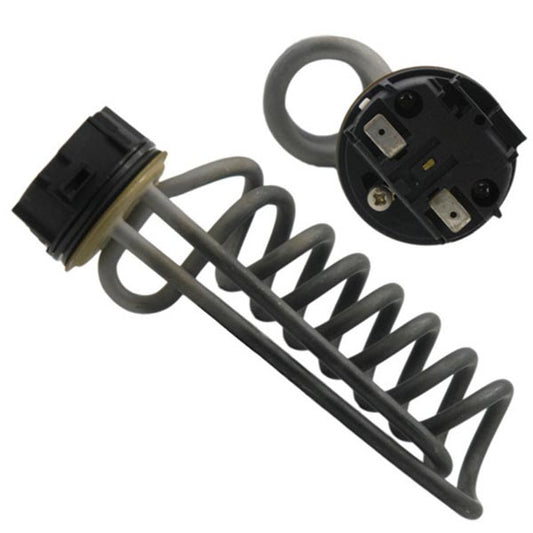 Heating component with coil and connectors on a white background