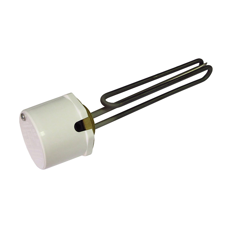 Heating element with white ceramic housing and black coil on a white background