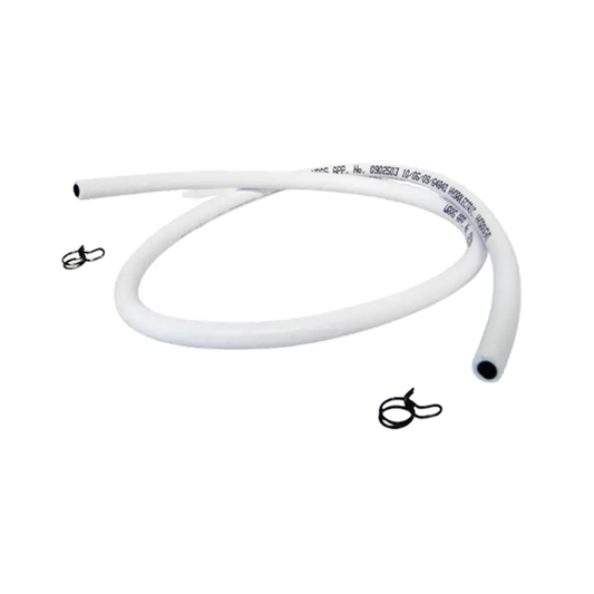 White hose with black connectors on a white background