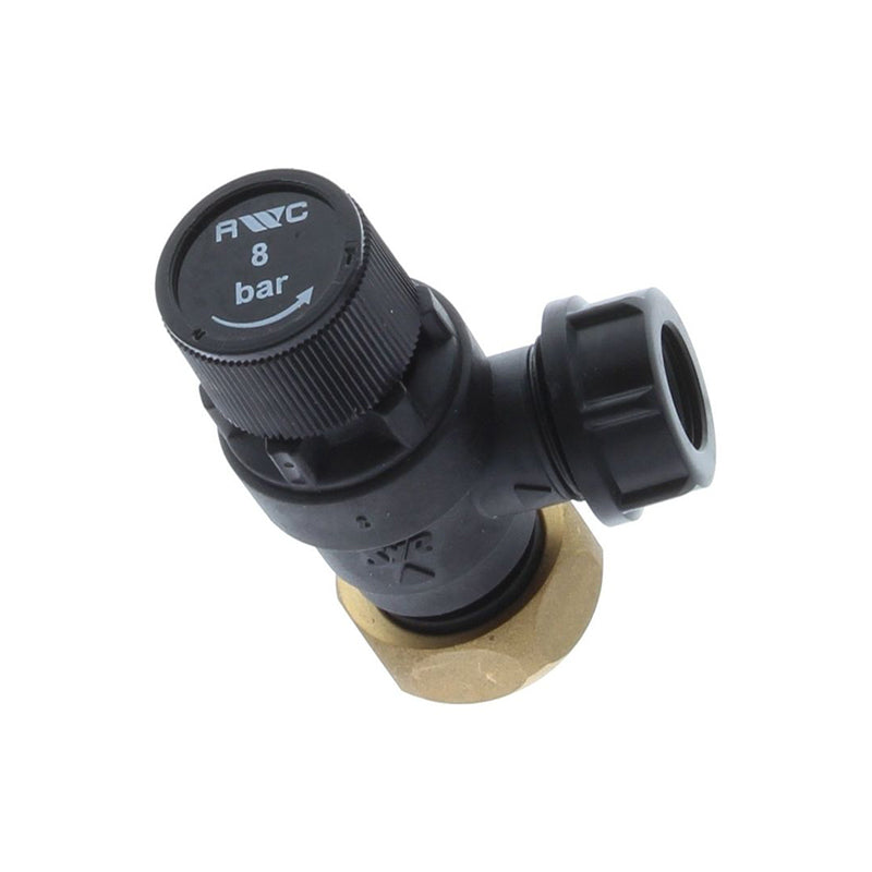 Black and brass valve on a white background