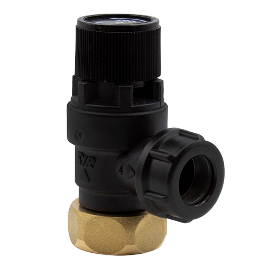 Black and brass valve on a white background