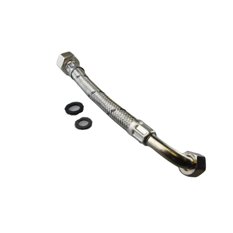 Metal hose with connectors on a white background