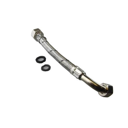 Metal hose with connectors on a white background