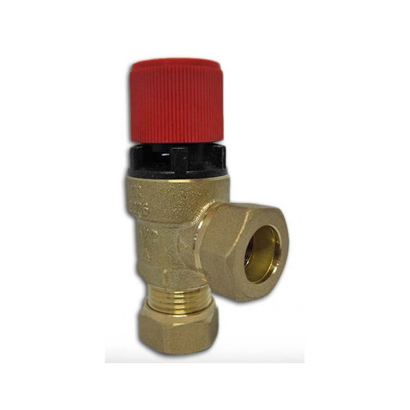 Brass plumbing fitting with red cap on a white background