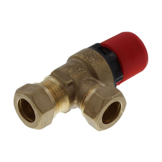 Brass plumbing fitting with red cap on a white background
