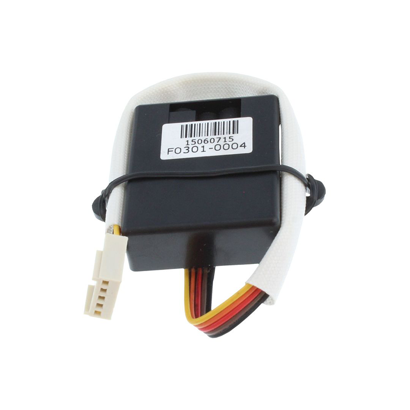 Electronic component with barcode label on a white background