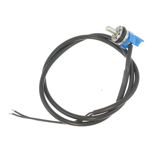 A black electrical heating sensor cord with a silver metal probe and a blue protective plastic cap, shown on a plain white background.