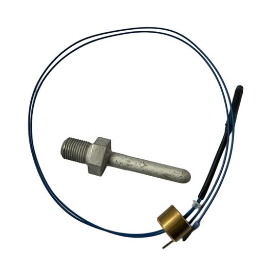 Thermistor component with wires on a white background