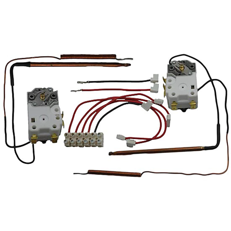 Electrical components including wires and connectors on a white background
