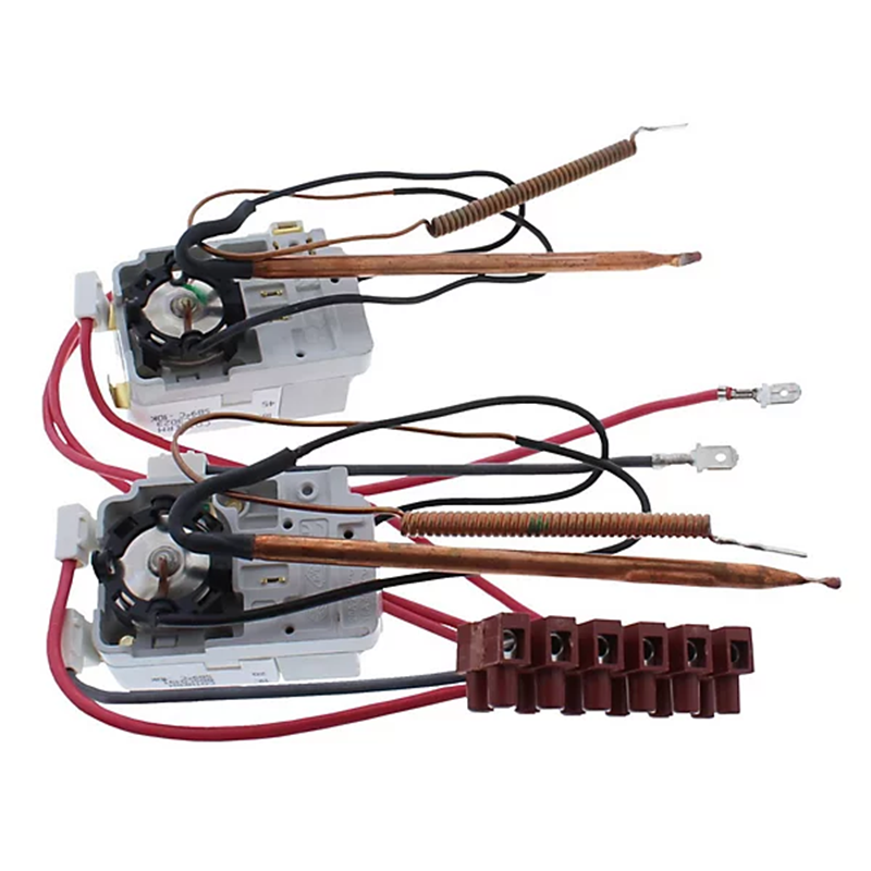 Electrical components with wires and connectors on a white background