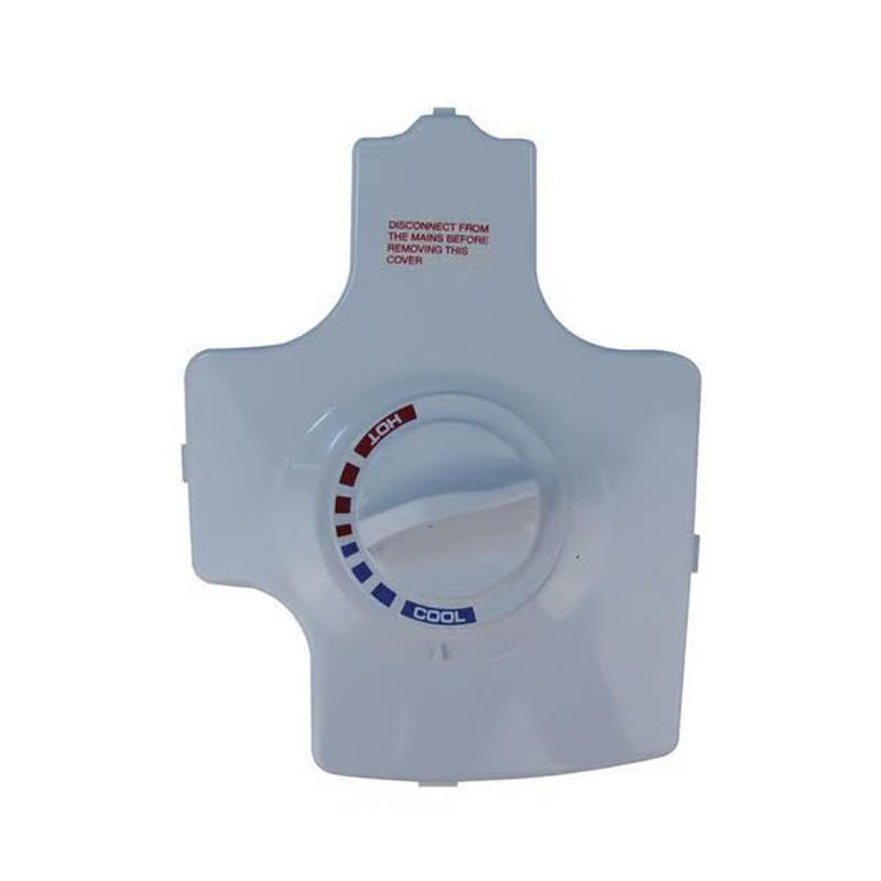 White plastic component with temperature control dial on a white background