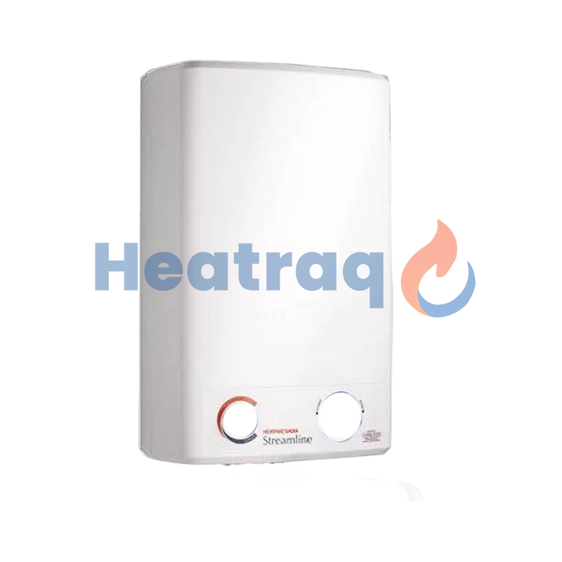 White water heater front cover with Heatraq branding on a white background