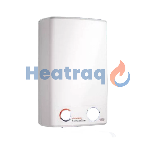 White water heater front cover with Heatraq branding on a white background