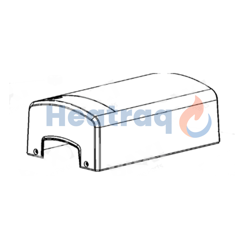 Line drawing of water heater casing with 'Heatraq' branding on a white background