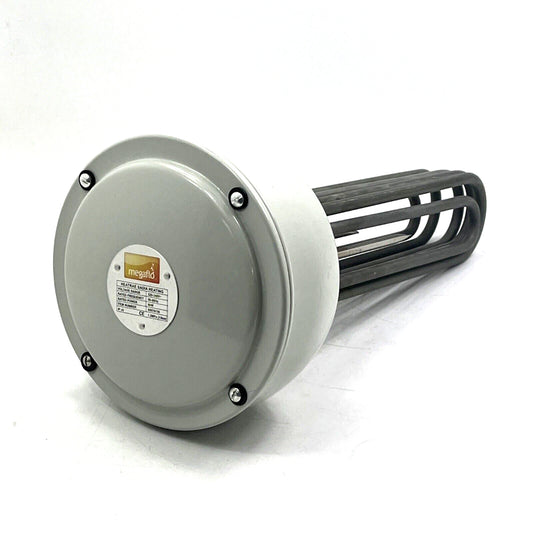 Industrial immersion heater with Megaflo label on a white background