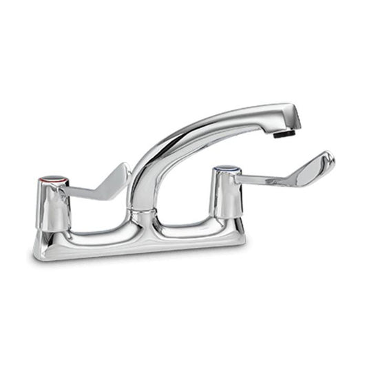 Chrome kitchen faucet on a white background