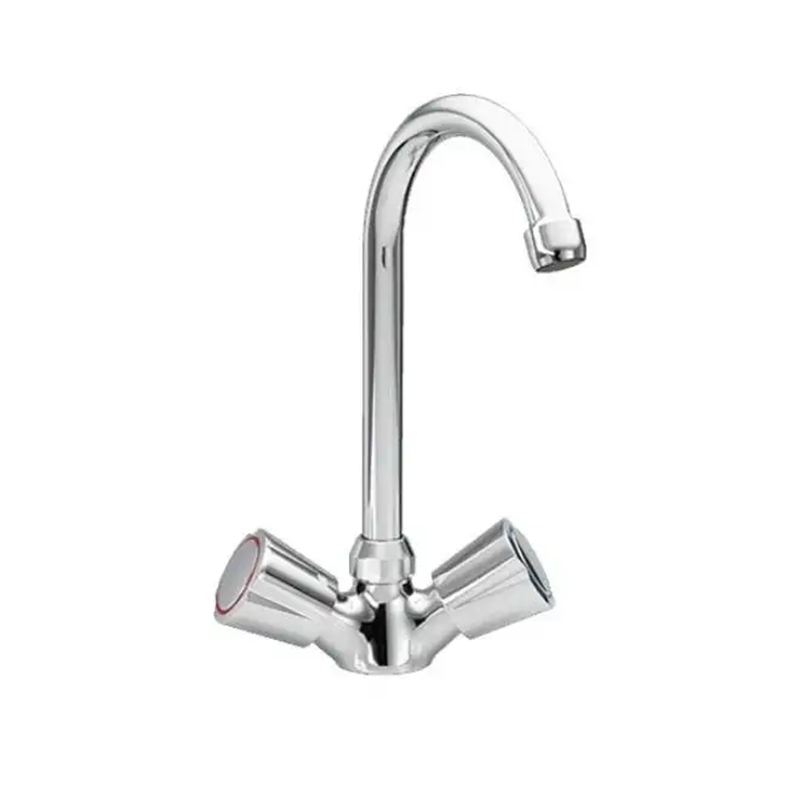 Chrome kitchen faucet on a white background