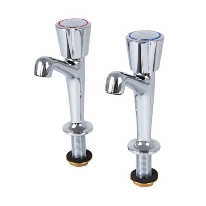 Two chrome kitchen faucets on a white background