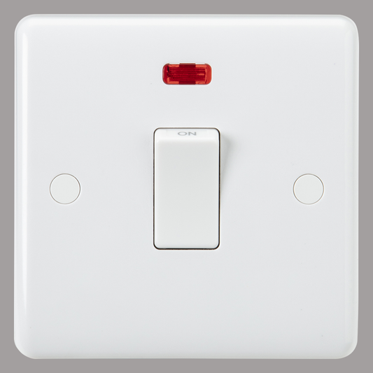 Isolator switch with red indicator on a grey background