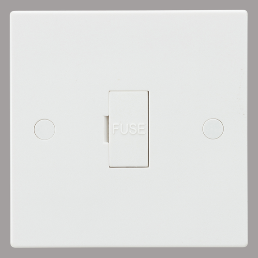 White wall fused spur with 'FUSE' label on a grey background