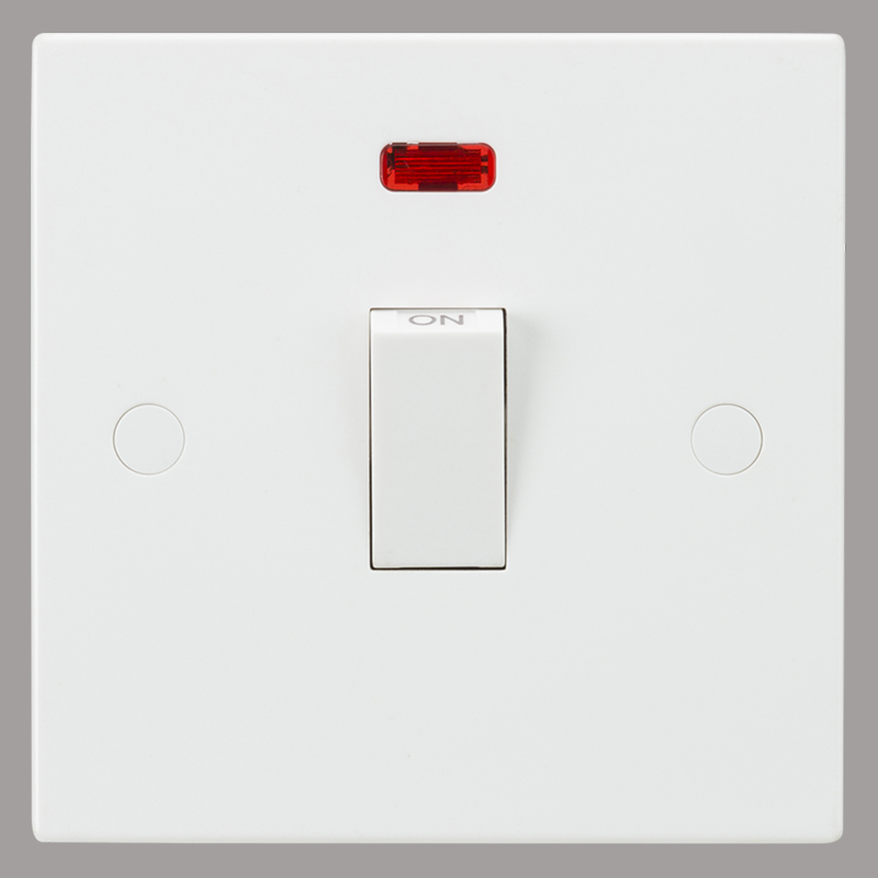 Isolator switch with red indicator light on a white background