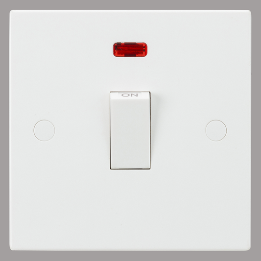 Isolator switch with red indicator light on a white background