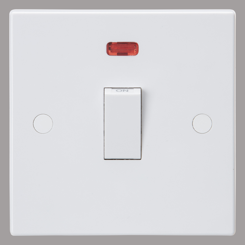 double pole switch with a red indicator light on a gray background